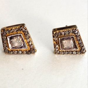 Diamonds Rose Cut (Not Sliced) 14k Gold & 925, J/Hadley Warrior Shield Earrings